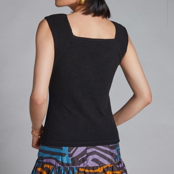 NWT Anthropologie Maeve Gathered Textured Sweetheart Top in Black - Picture 2 of 6